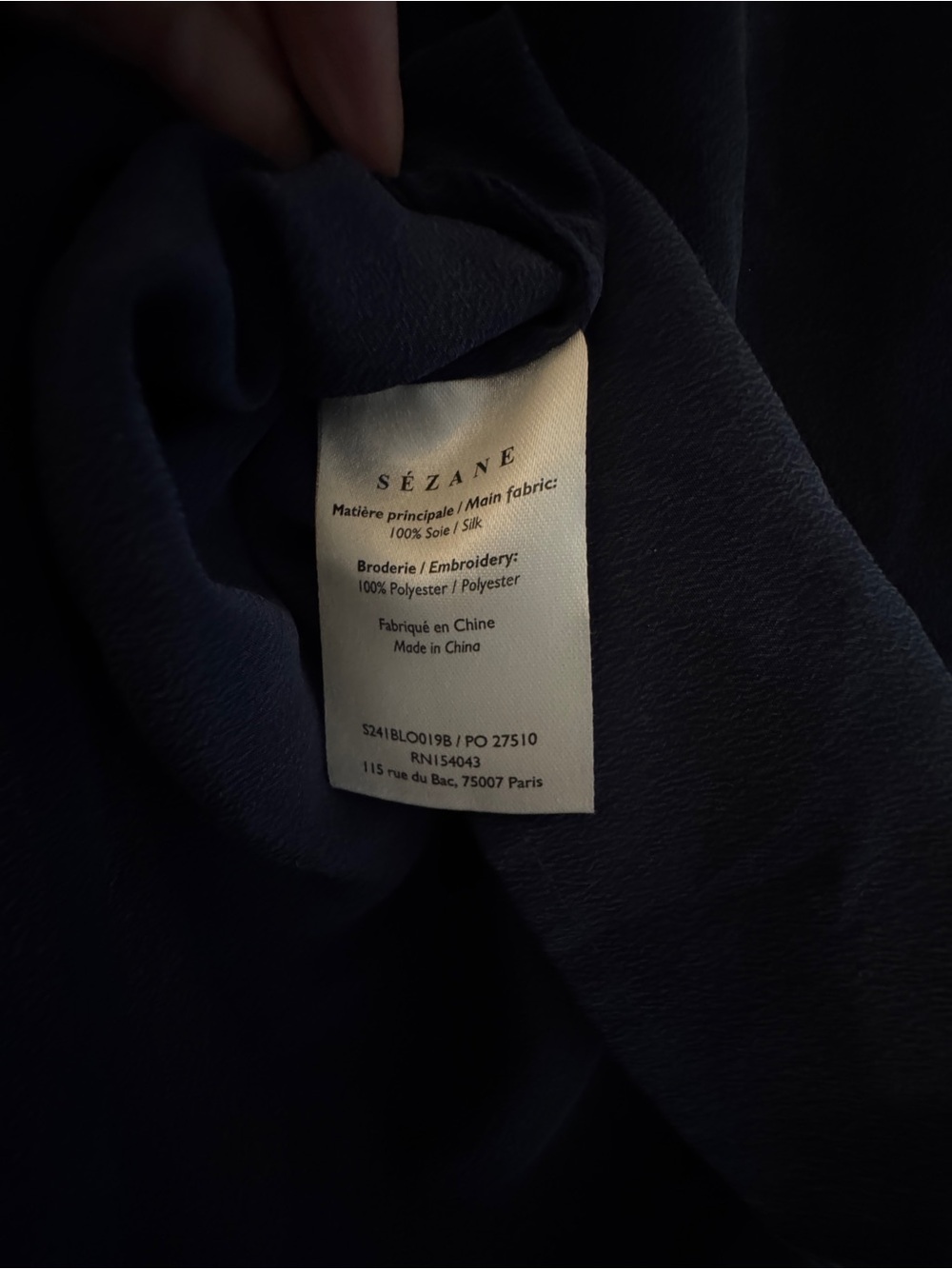 Sézane Minara Navy Silk Blouse Size 40 - Picture 6 of 6